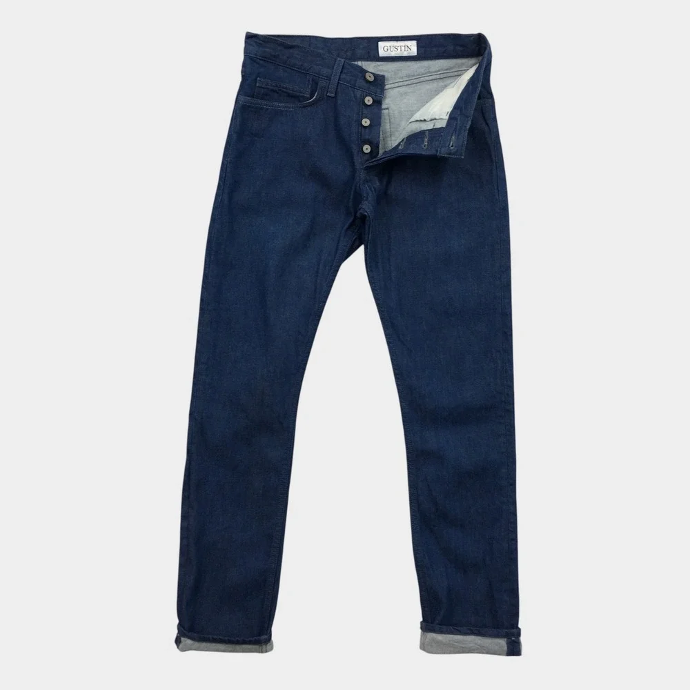 Gustin Mens Slim Fit Raw Denim Jeans Fleece Lined Dark Wash Blue Size 32 #236